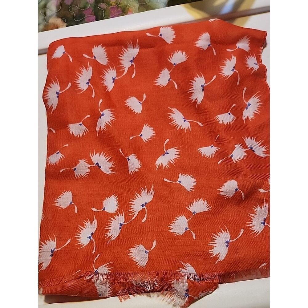 Old Navy Red Floral Scarf with White & Blue Accents